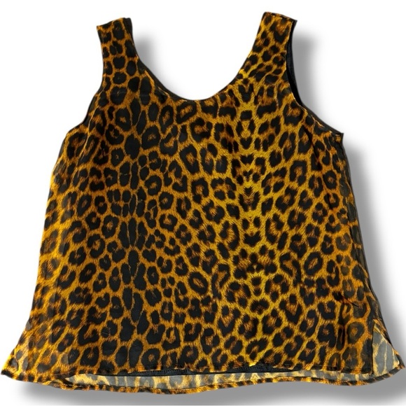 Working Girl Chic Leopard Print Sheer Tan and Black Breathable Flowy Tank Top - Picture 8 of 15